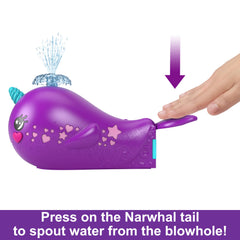 Polly Pocket Sparkle Cove Narwhal Boat pool and water slide ready for splashy water play