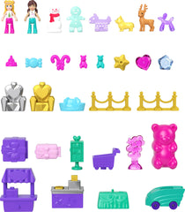 Polly Pocket toy car and Christmas tree create festive play scenes.