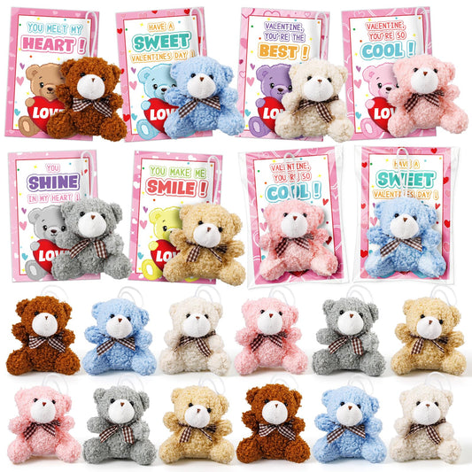 Polokping Valentines bears 24-pack in four colors for classroom exchanges and gifts.