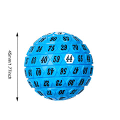 Poludie 100‑sided die with rulebook for quick checks.