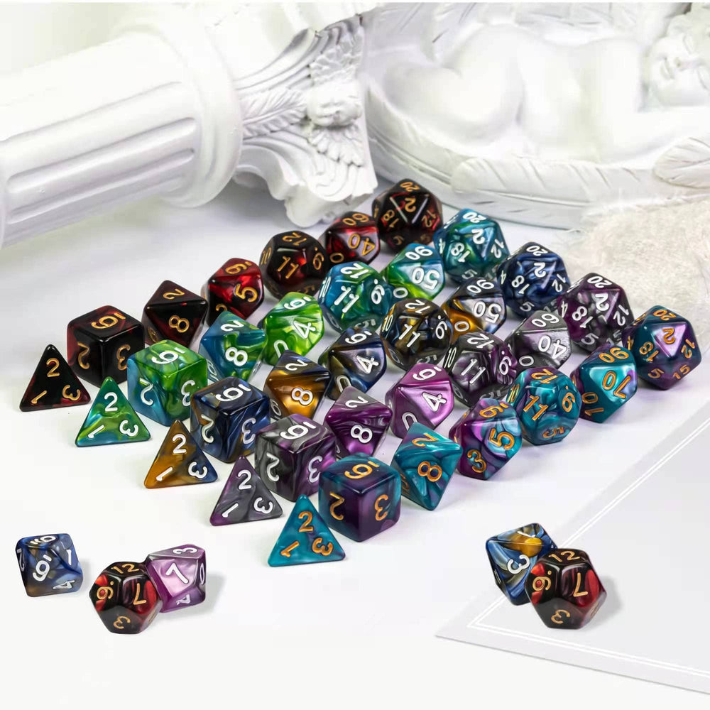 Poludie acrylic DND dice highlighting lightweight, durable design for travel.