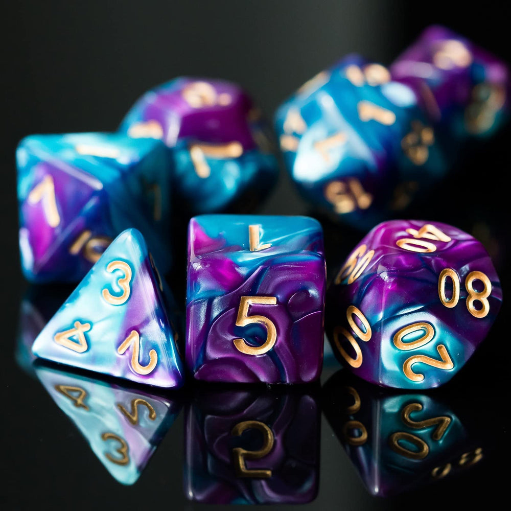 Poludie five DND dice in travel-friendly kit with bag.