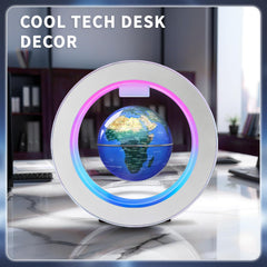 Poojaed magnetic globe on desk offers a chic, futuristic display.
