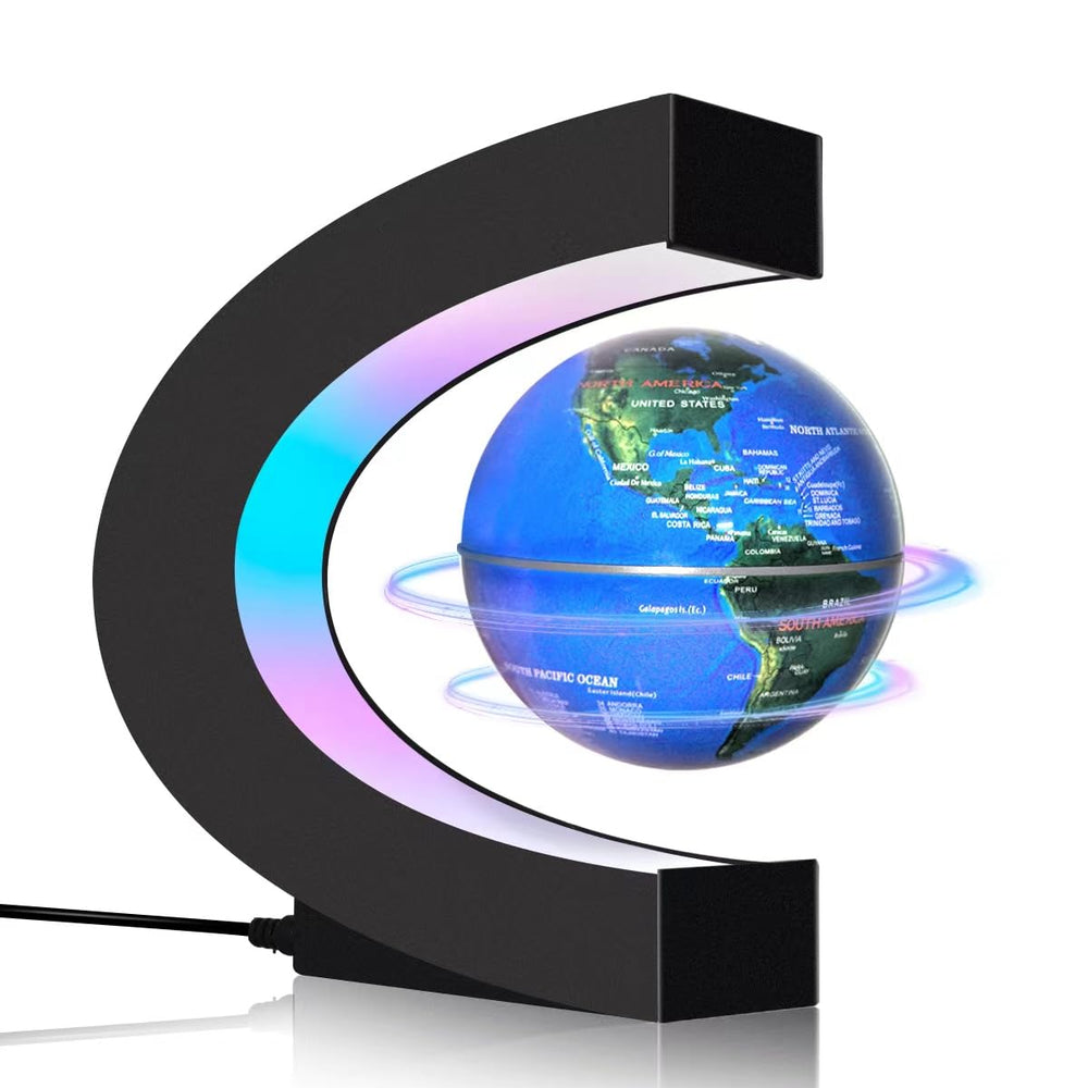 Poojaed magnetic levitation globe floating above its base as a desk display.