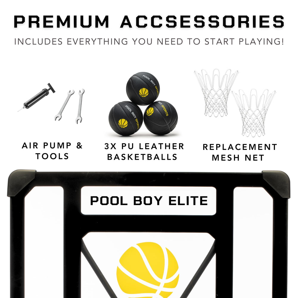 Pool Boy Sports accessories kit with three composite leather balls for versatile games.