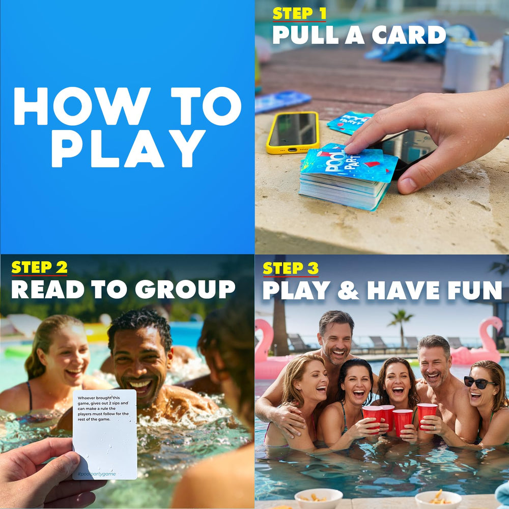 Smiling group around the pool taking turns with prompts.