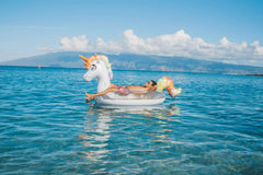 PoolCandy Gigantic Unicorn raft inflates quickly for easy setup.