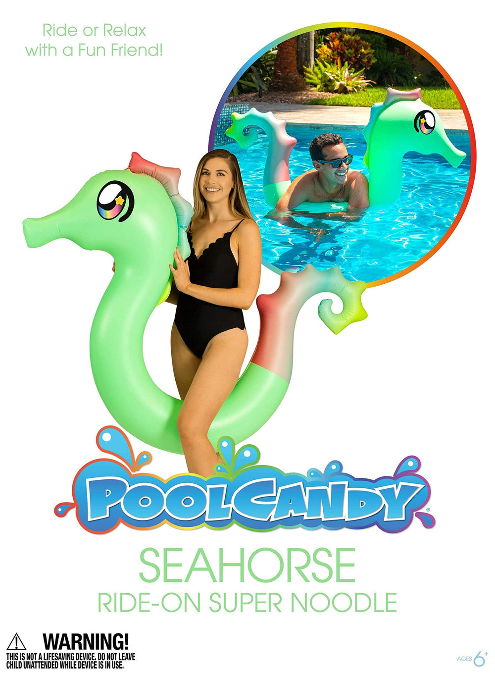 PoolCandy Seahorse Noodle enhances family pool time with fun aesthetics.