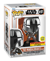 POP Funko Mandalorian with Darksaber glow-in-the-dark figure ideal for shelf light-up