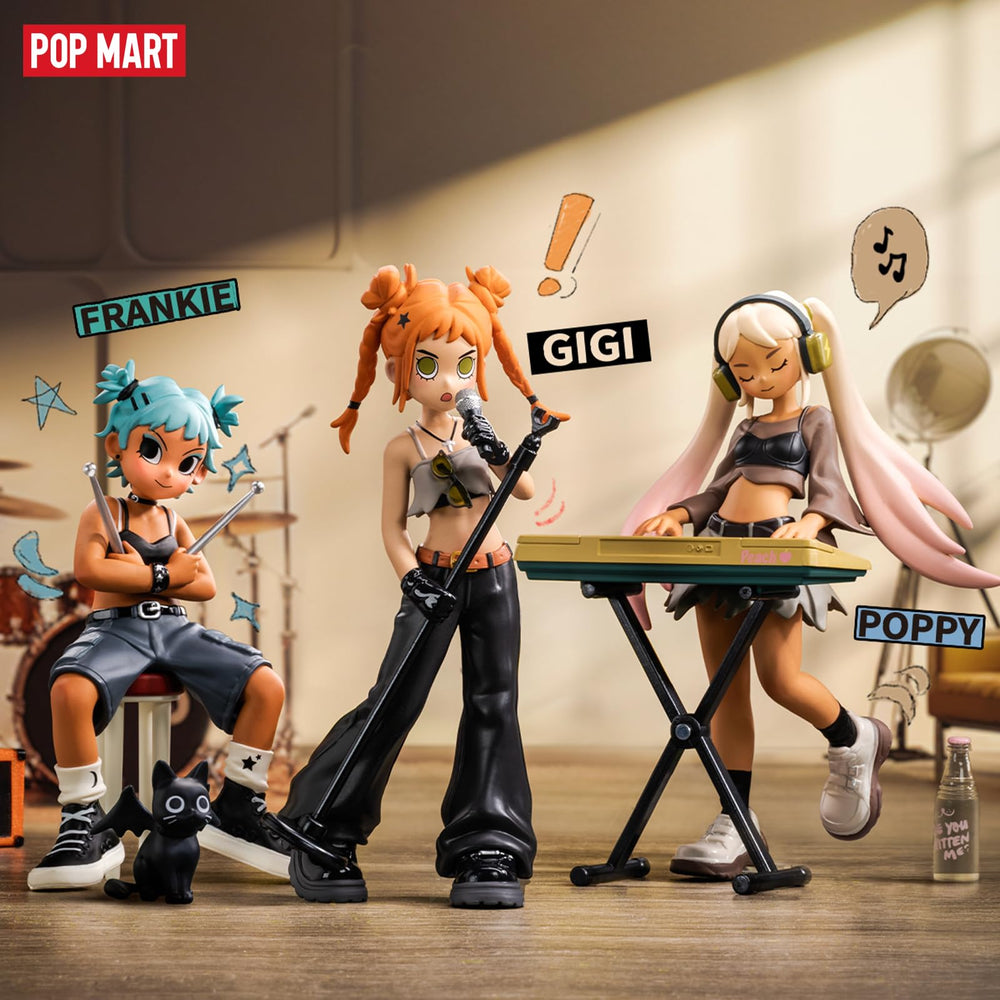POP MART Peach Riot Rise Up blind box art emphasizes mystery and random design.
