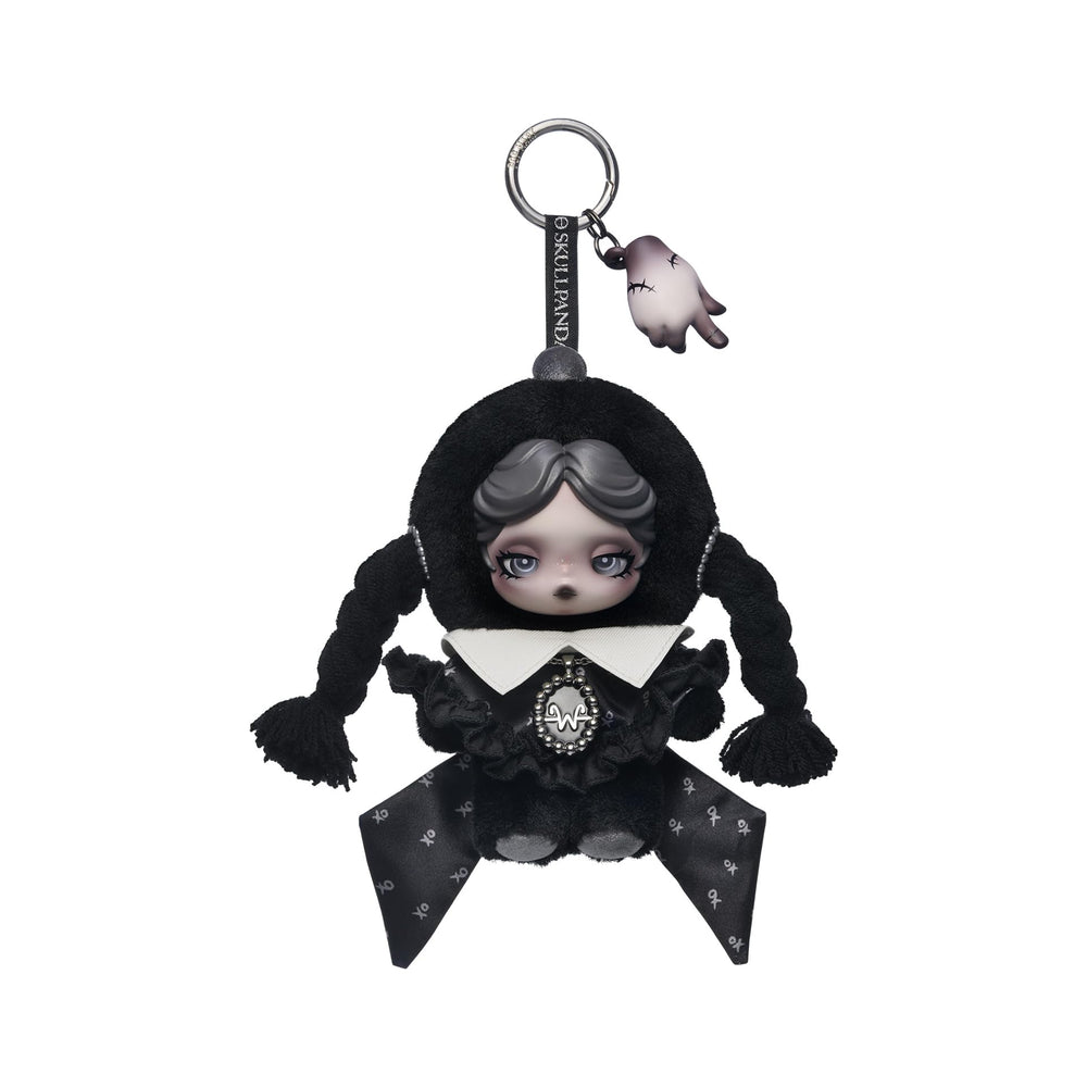 POP MART Skullpanda × Wednesday Plush front view, display-ready and collectible.