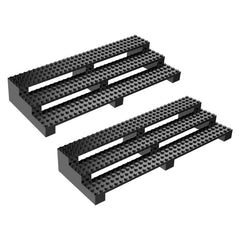 Popbricks 2-pack minifigure display stand, 3-tier black design for organized Lego collections.