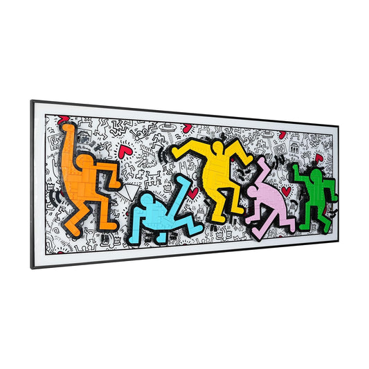 Popbricks display board for 31216 keeps Keith Haring dancing figures in a gallery-wall setup.