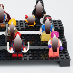 Popbricks portable display stand ideal for travel and shelf-saving transport.
