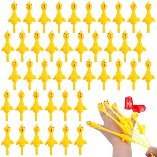 POPLAY 42-piece flying chicken slingshot pack shown at a party for group play