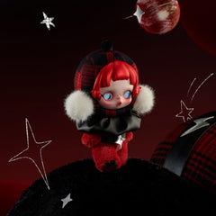 POP MART SkullPanda Winter Symphony plush shown as decorative desk or shelf piece