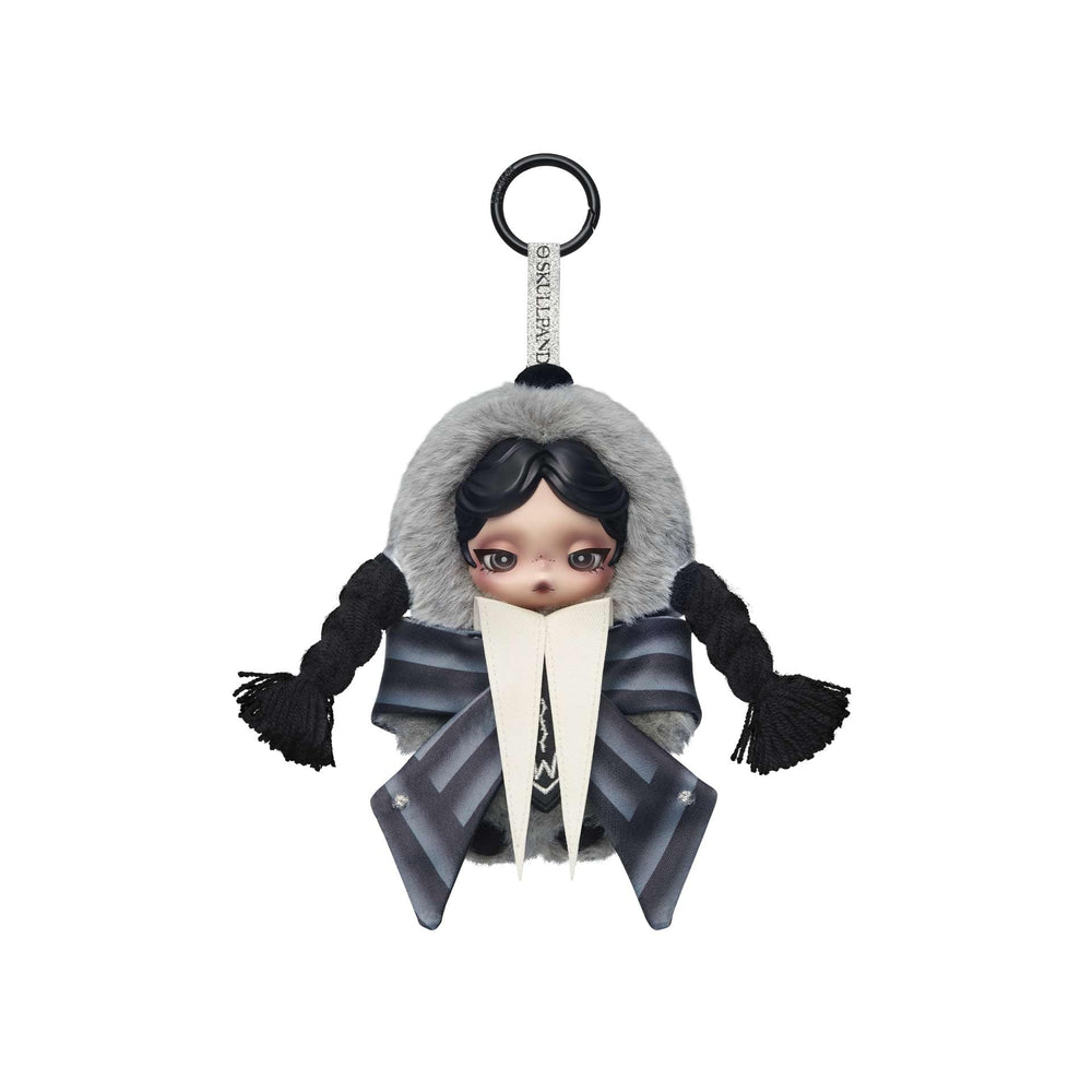 POP MART Skullpanda Wednesday plush figure highlights Nevermore Academy styling, ideal for desk decor and gifting