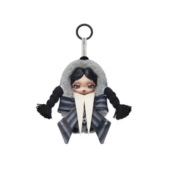 POP MART Skullpanda Wednesday plush figure highlights Nevermore Academy styling, ideal for desk decor and gifting