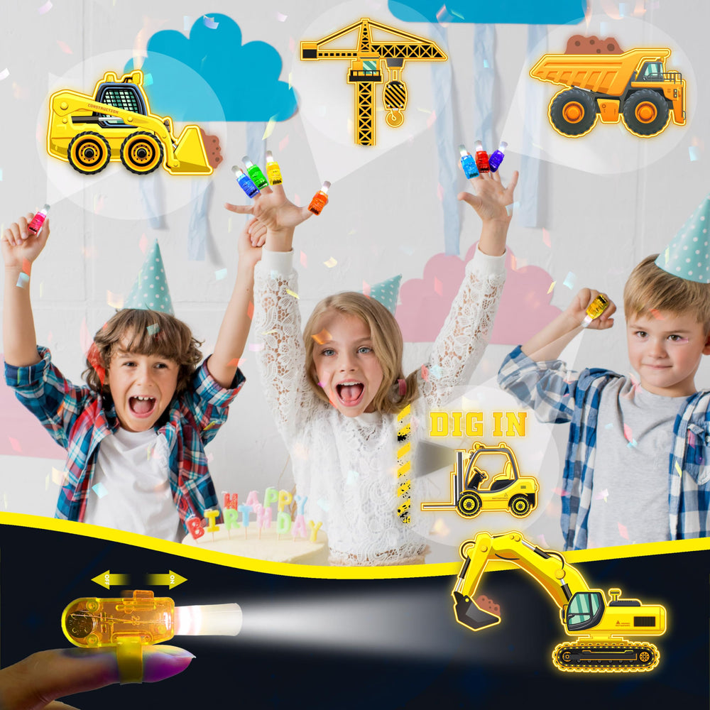 POPOOO excavator and crane designs LED lights brighten playtime and party favors.