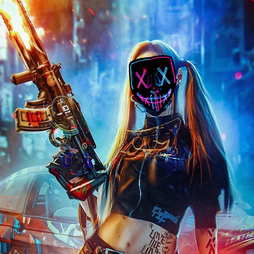 Poptrend LED light-up mask vivid glow and two-color stitching elevate festival costumes.