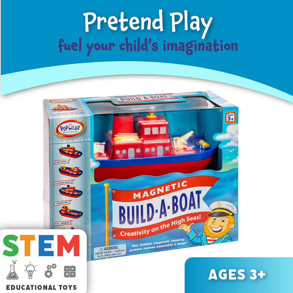 Popular Playthings Build-a-Boat assembly scene with many possible ship designs.