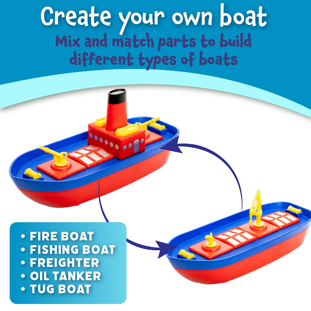 Popular Playthings Build-a-Boat storage option keeps pieces organized after play.