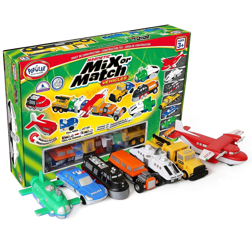 Popular Playthings Magnetic Vehicles car and parts showcase easy assembly for little hands.