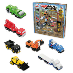Popular Playthings magnetic vehicles clip system for easy, reusable construction play.