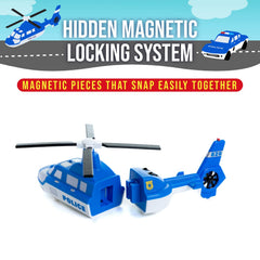 Popular Playthings magnetic vehicles show easy snap-together construction.