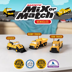 Popular Playthings magnetic vehicles tow truck enhances imaginative play on a busy construction site.