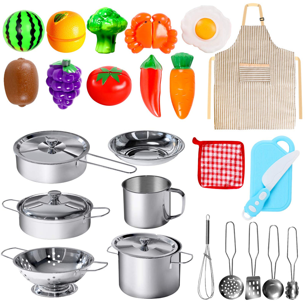 POPUTOY 28pcs kitchen playset assembled for imaginative cooking fun and pretend play.