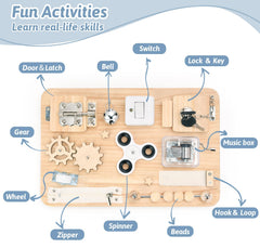 Potatomato Busy Board gears promote quick thinking and tactile discovery.