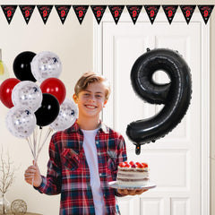 Pounira 18 inch star foil balloons in red and black for photos