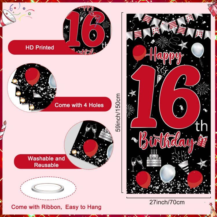 Pounira 32-inch number 16 balloon anchors the theme with a striking centerpiece
