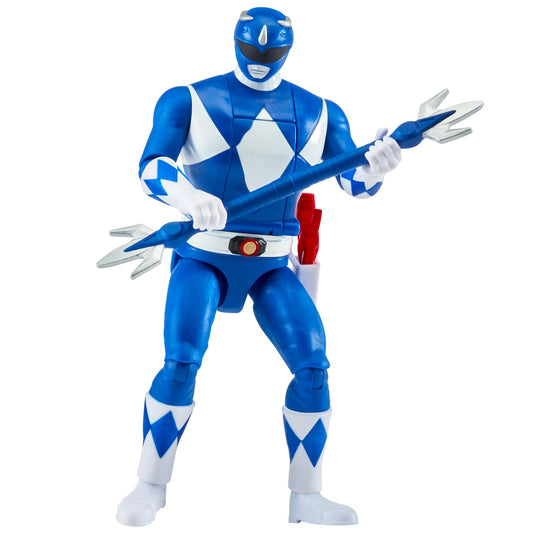 Power Rangers Mighty Morphin Blue Ranger figure morph action using back lever for dynamic play