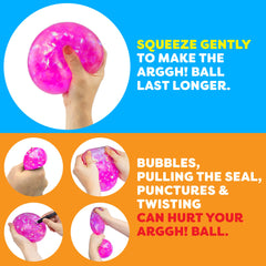 Power Your Fun Arggh glitter stress ball cleaning scene showing maintenance