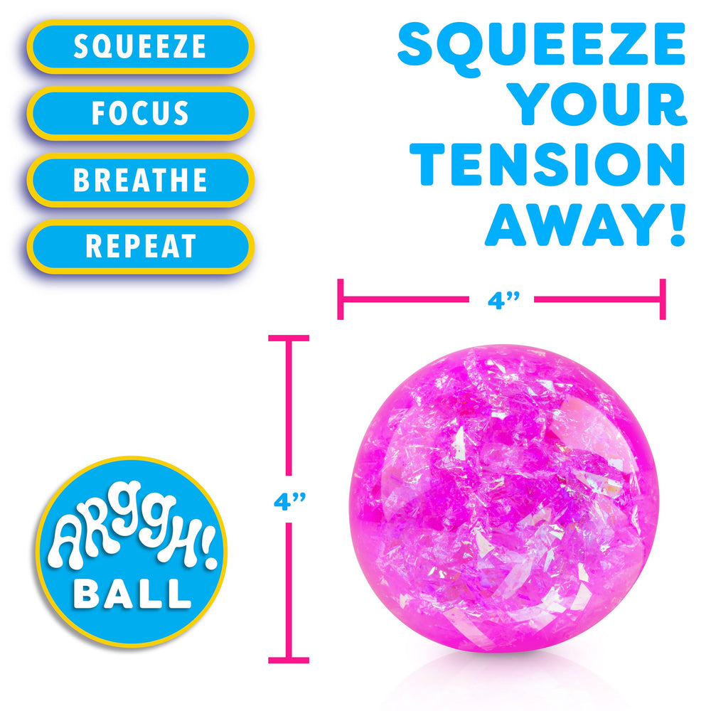 Power Your Fun Arggh glitter stress ball packaging image showing gifting and portability