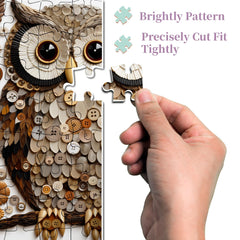 PPuzzling Button Owl Puzzle box and poster setup aids planning and assembly.