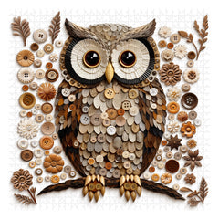PPuzzling Button Owl Puzzle closeup of button textures highlighting tactile detail for display.