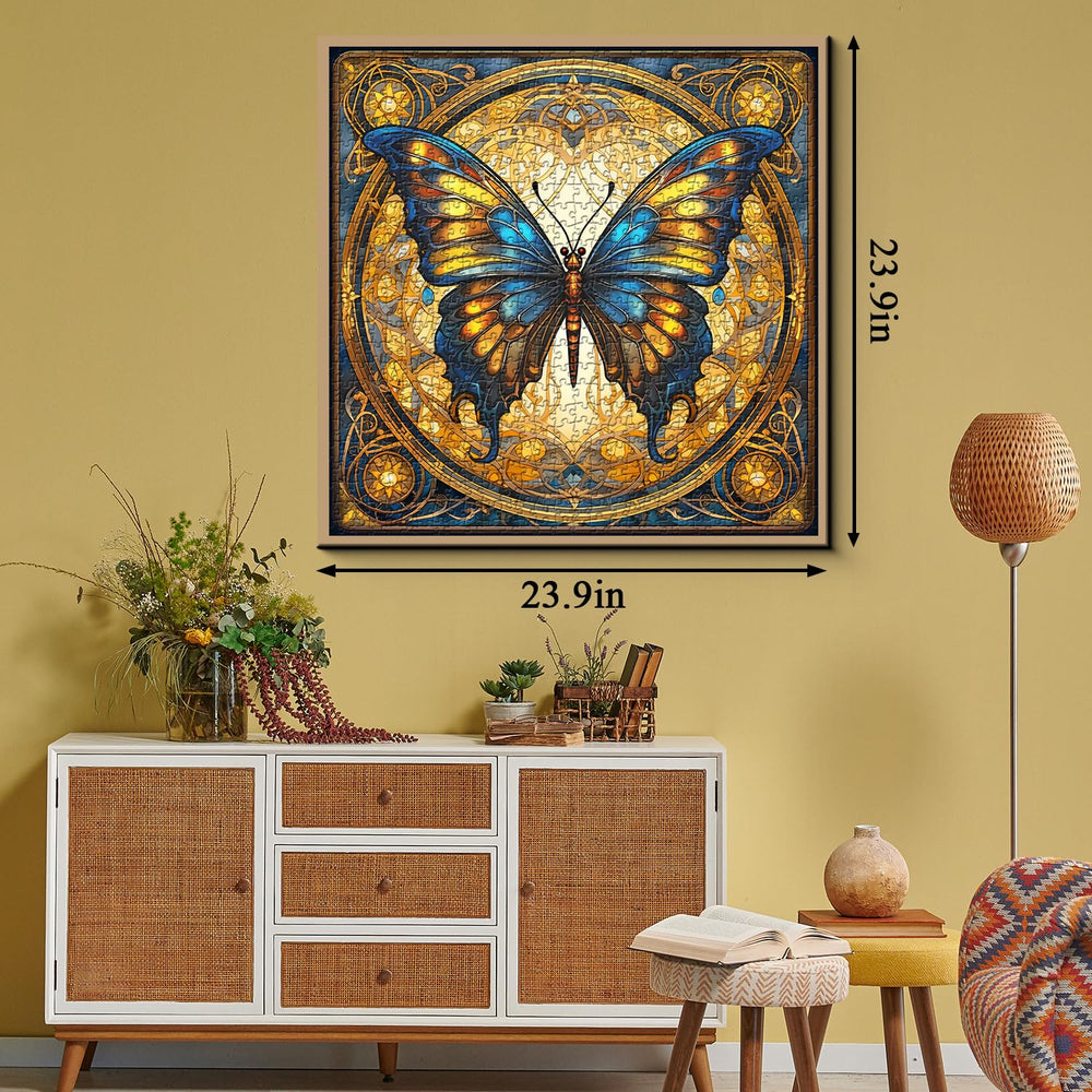 PPuzzling Golden Edges Butterfly with glowing wing lines for an elegant session.