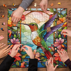 PPuzzling Hummingbird puzzle colorful feathers in glass-like art