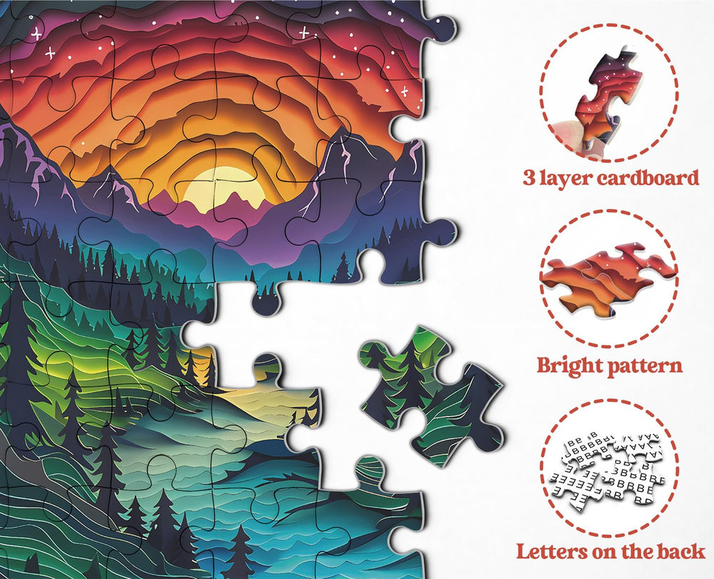PPuzzling Magic Forest round puzzle color-gradient-sky emphasizes dreamy atmosphere for evenings