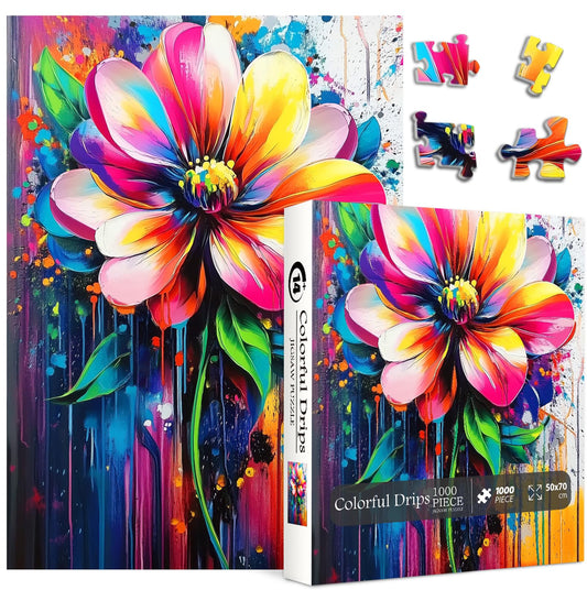 PPuzzling Rainbow Flower 1000-piece puzzle with vibrant petals for relaxing focus.