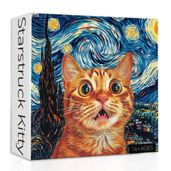 PPuzzling starry night cat puzzle cover shows vibrant colors for immersive puzzling fun