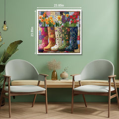 PPuzzling vibrant floral design puzzle highlighting boots and blossoms