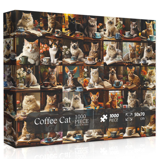 PPuzzling vintage cat puzzle 1000-piece collage with retro coffee cats theme for cozy evenings