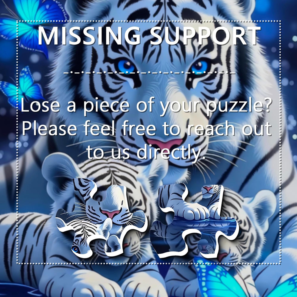 PPuzzling White Tiger family puzzle fosters cooperative play and conversation.