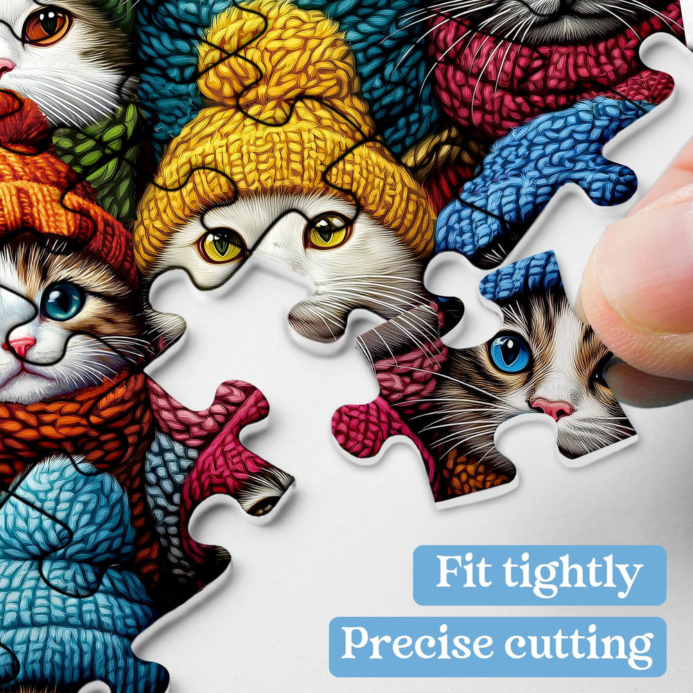PPuzzling winter cat puzzle kitten hats featuring knit hats and scarves.