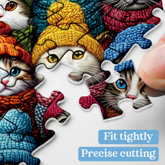 PPuzzling winter cat puzzle kitten hats featuring knit hats and scarves.