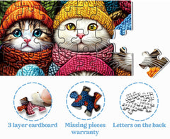 PPuzzling winter cat puzzle scarves close-up highlights vibrant winter colors.